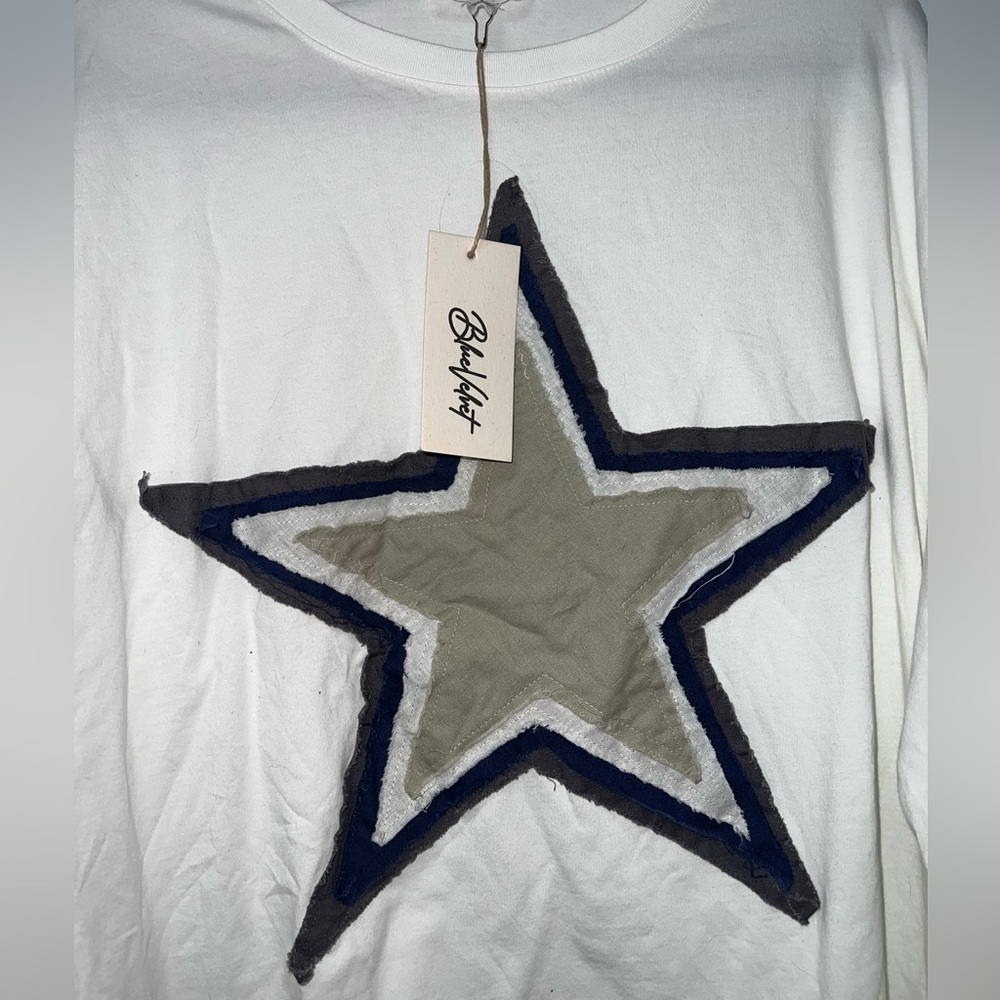 Blue Velvet long sleeve shirt with patchwork star detail 
size L/XL - Picture 5 of 7